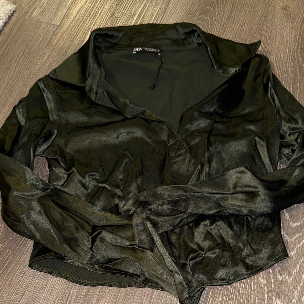 Zara Dark Green Silk Top